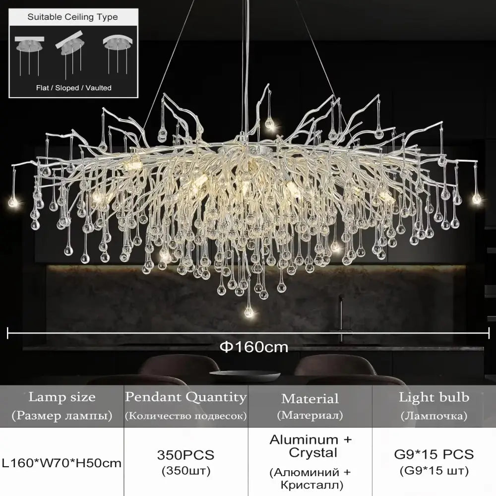 Modern chrome crystal chandelier dining room raindrop pendant light