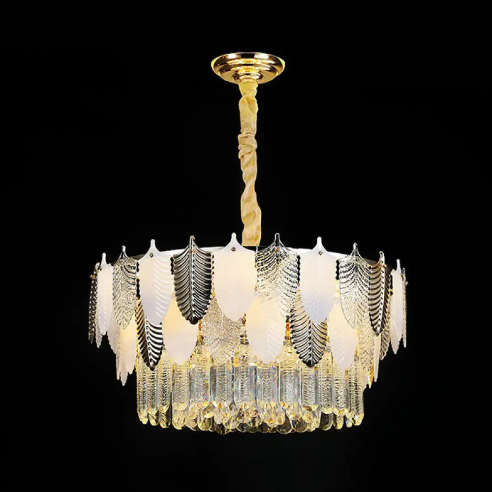Modern gold crystal leaf ceiling light living room pendant