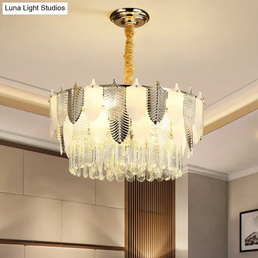 Modern gold crystal leaf ceiling light living room pendant