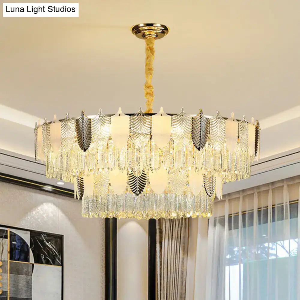 Modern gold crystal leaf ceiling light living room pendant