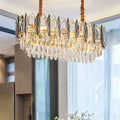 Modern gold crystal tiered oblong island light dining room pendant