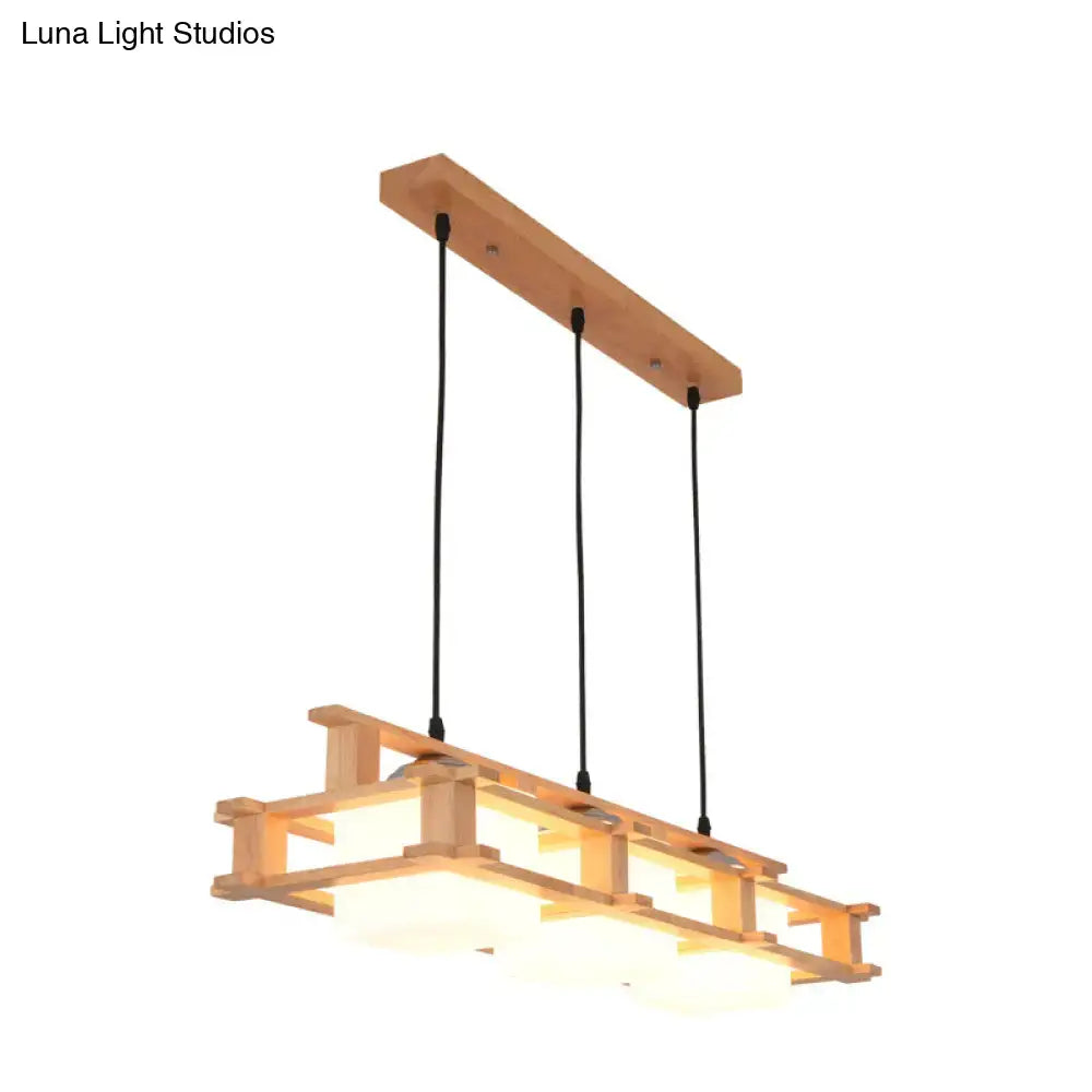 Modern cream glass cube pendant light dining room wooden frame