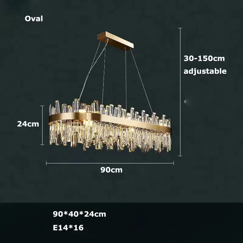 Modern oval golden chrome crystal chandelier for dining room