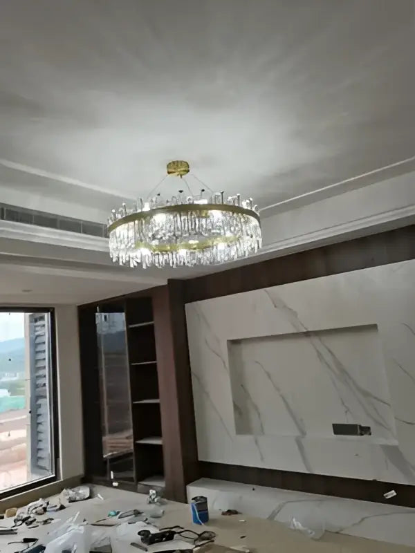 Modern oval golden chrome crystal chandelier for dining room