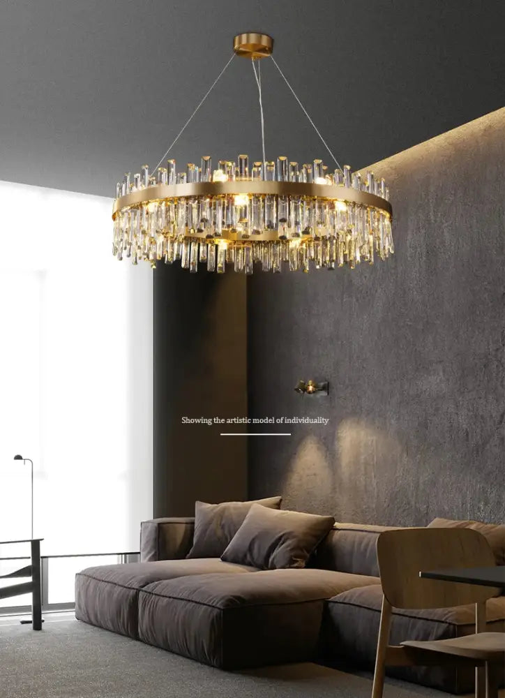 Modern oval golden chrome crystal chandelier for dining room