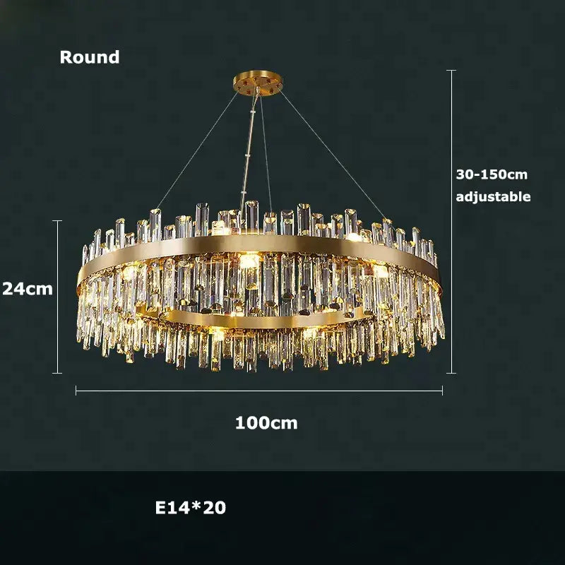 Modern oval golden chrome crystal chandelier for dining room