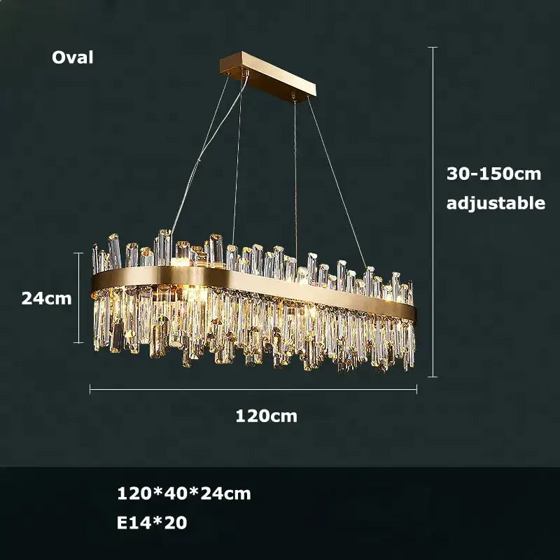 Modern oval golden chrome crystal chandelier for dining room