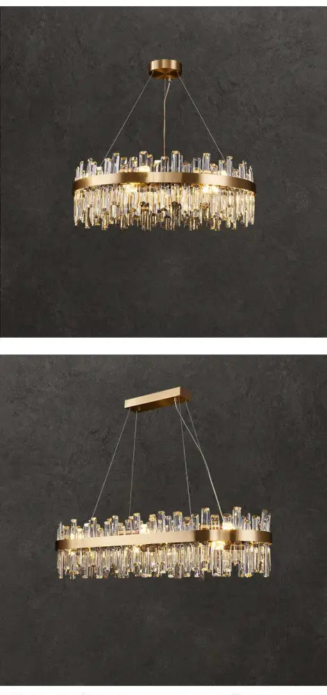 Modern oval golden chrome crystal chandelier for dining room