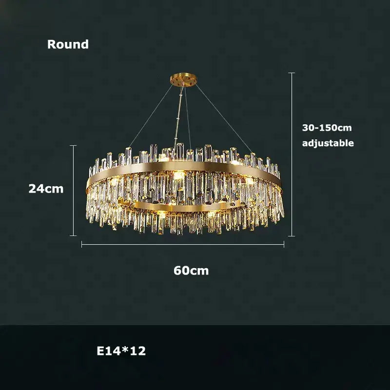 Modern oval golden chrome crystal chandelier for dining room