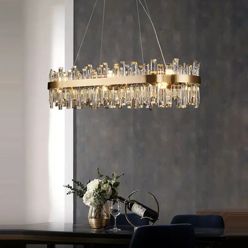 Modern oval golden chrome crystal chandelier for dining room