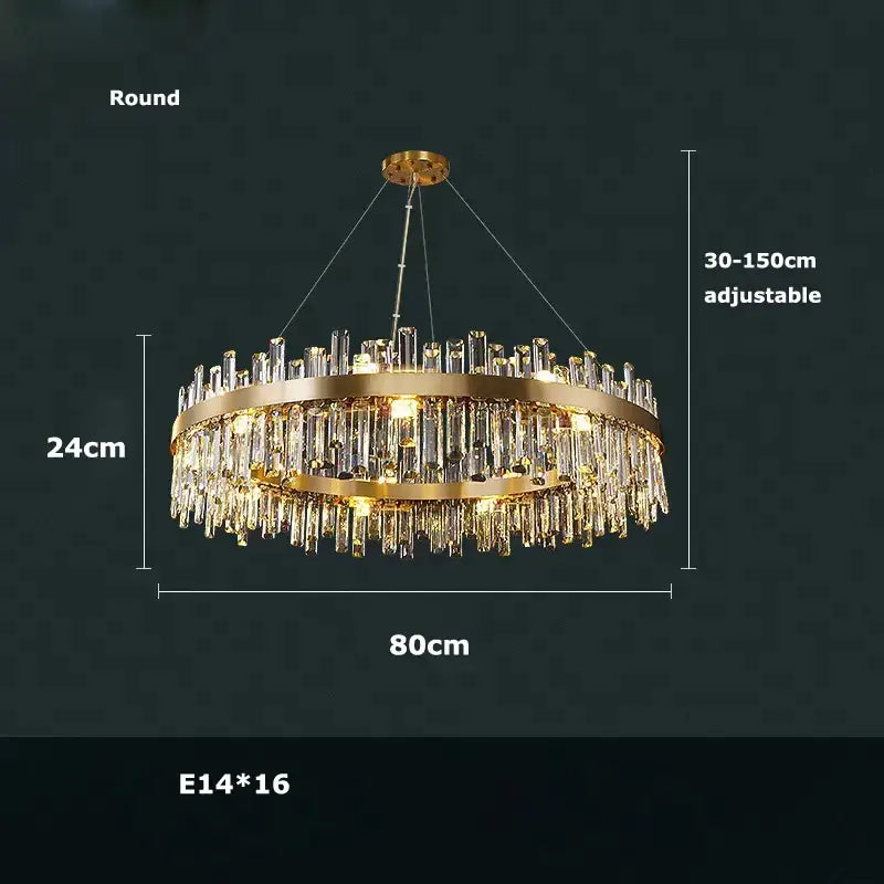 Modern oval golden chrome crystal chandelier for dining room