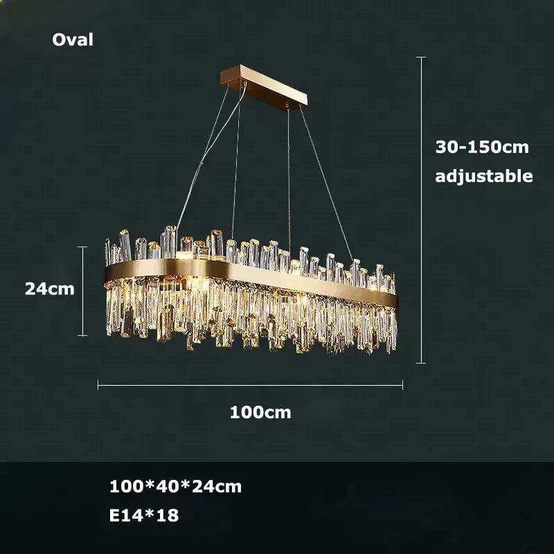 Modern oval golden chrome crystal chandelier for dining room