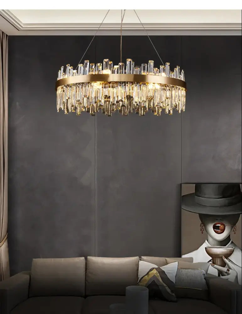 Modern oval golden chrome crystal chandelier for dining room