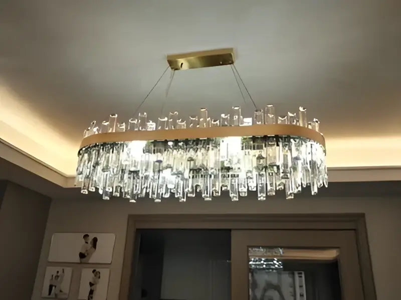 Modern oval golden chrome crystal chandelier for dining room