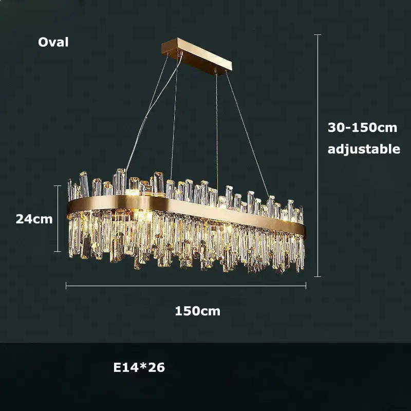 Modern oval golden chrome crystal chandelier for dining room