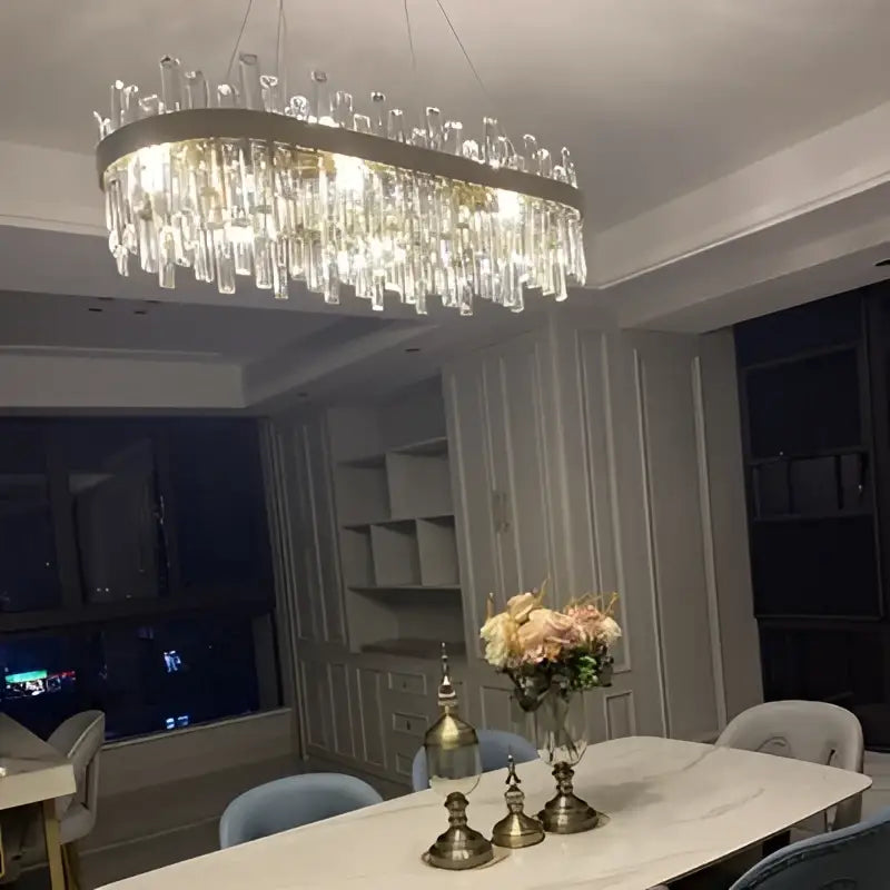 Modern oval golden chrome crystal chandelier for dining room