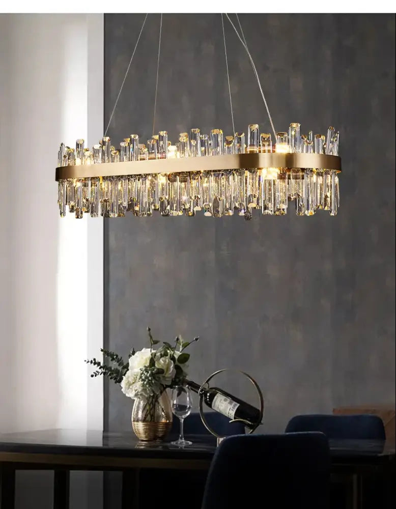 Modern oval golden chrome crystal chandelier for dining room