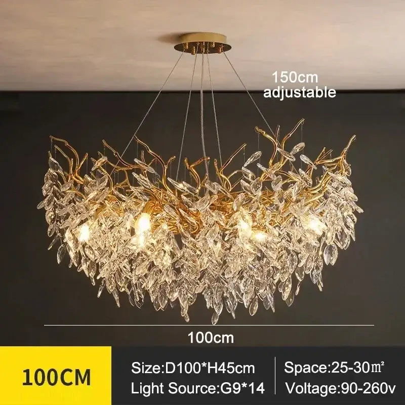 Modern golden branch crystal ceiling chandelier dining room led lighting