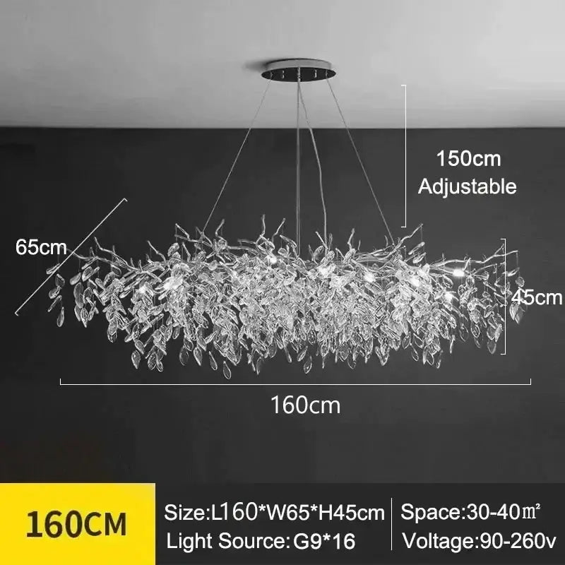 Modern golden branch crystal ceiling chandelier dining room led lighting