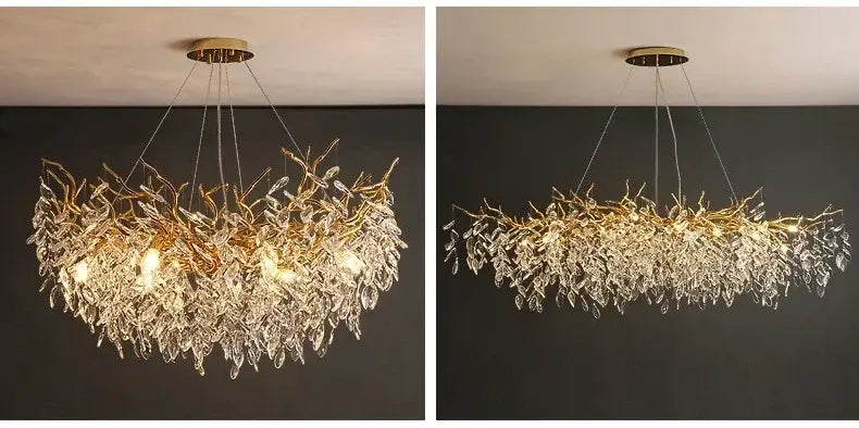 Modern golden branch crystal ceiling chandelier dining room led lighting