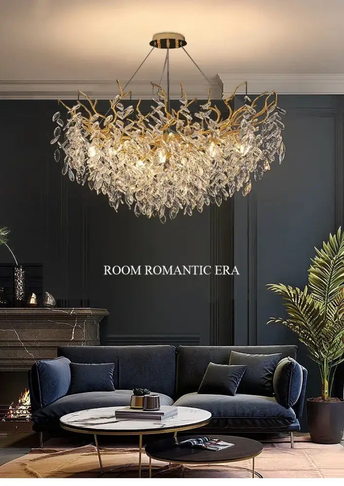 Modern golden branch crystal ceiling chandelier dining room led lighting