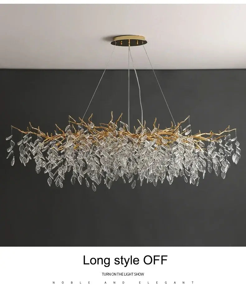 Modern golden branch crystal ceiling chandelier dining room led lighting