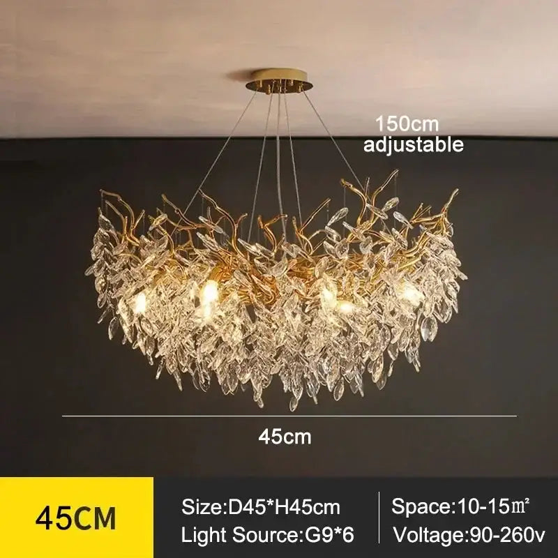 Modern golden branch crystal ceiling chandelier dining room led lighting