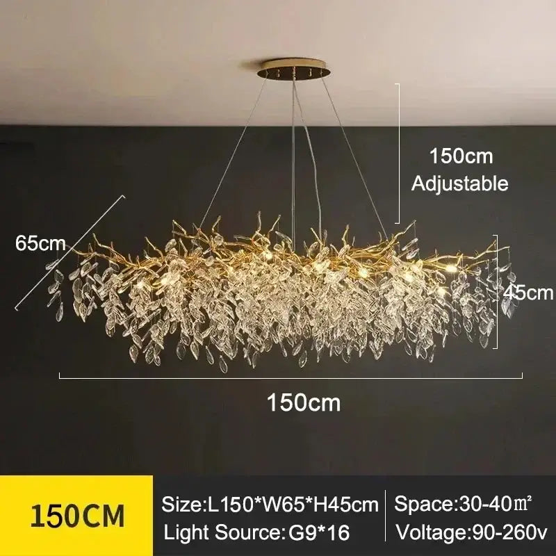 Modern golden branch crystal ceiling chandelier dining room led lighting