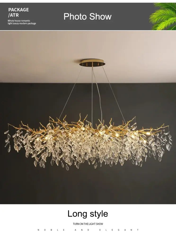 Modern golden branch crystal ceiling chandelier dining room led lighting