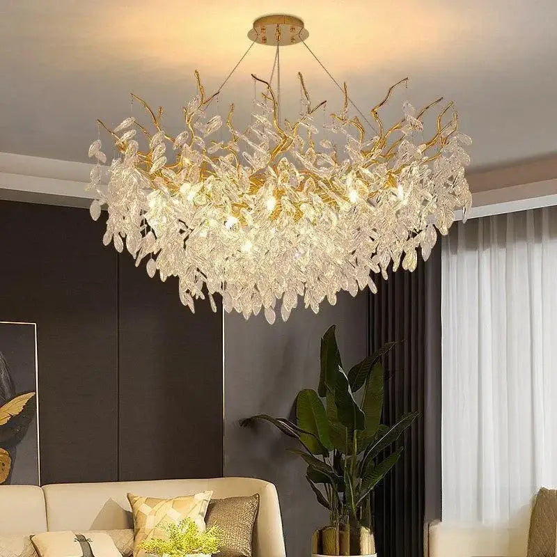 Modern golden branch crystal ceiling chandelier dining room led lighting