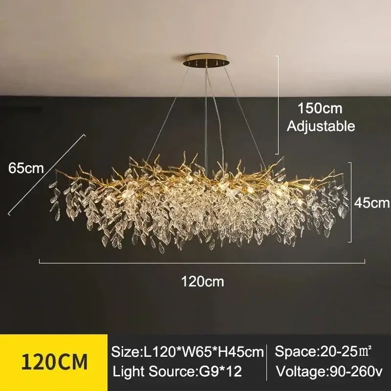 Modern golden branch crystal ceiling chandelier dining room led lighting