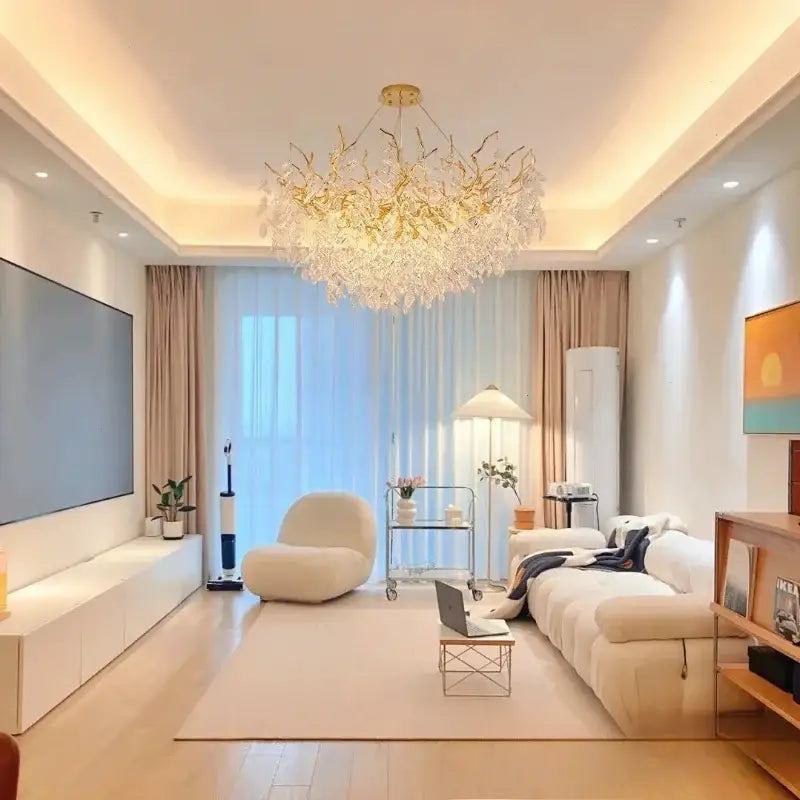 Modern golden branch crystal ceiling chandelier dining room led lighting