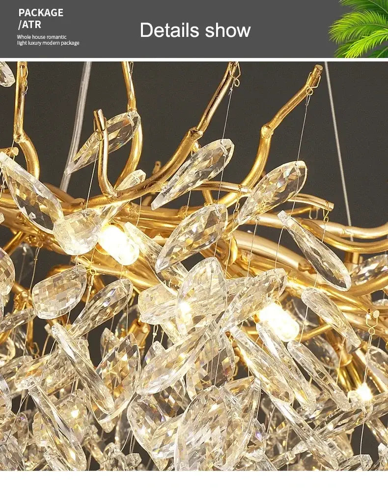 Modern golden branch crystal ceiling chandelier dining room led lighting