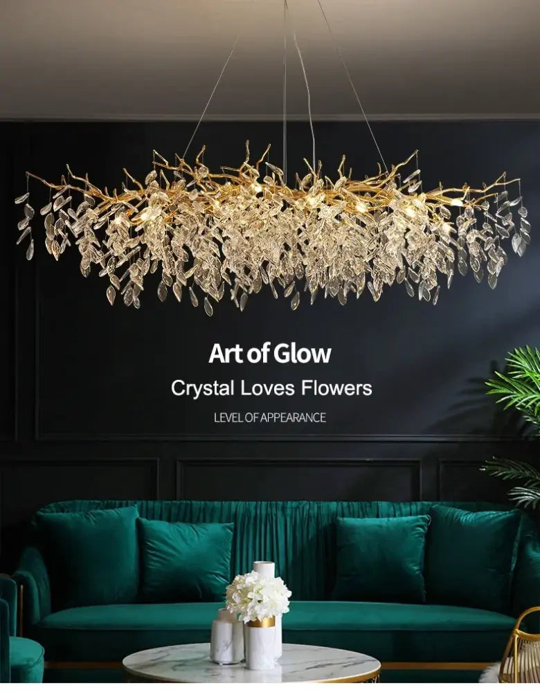 Modern golden branch crystal ceiling chandelier dining room led lighting