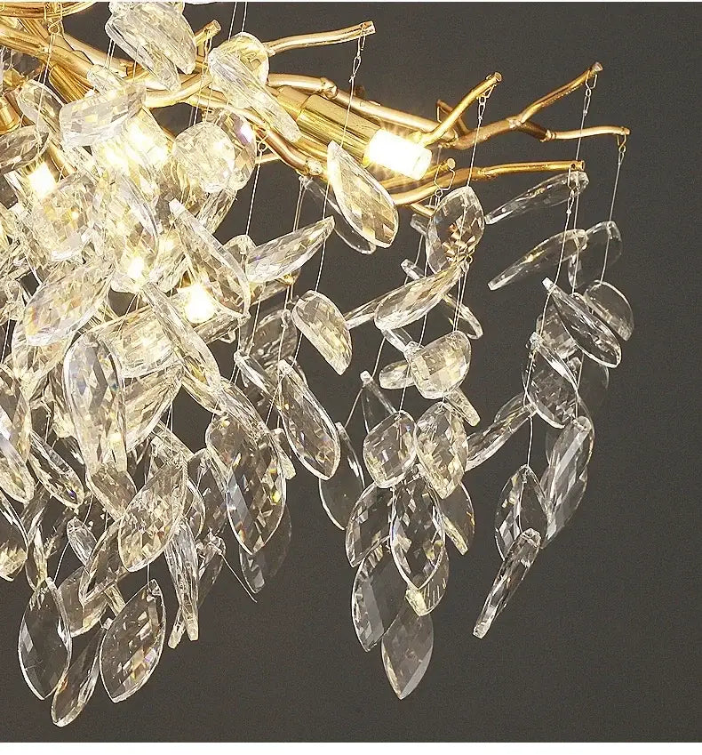 Modern golden branch crystal ceiling chandelier dining room led lighting