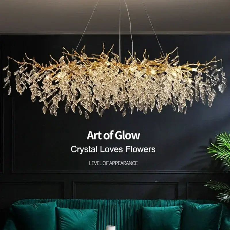 Modern golden branch crystal ceiling chandelier dining room led lighting