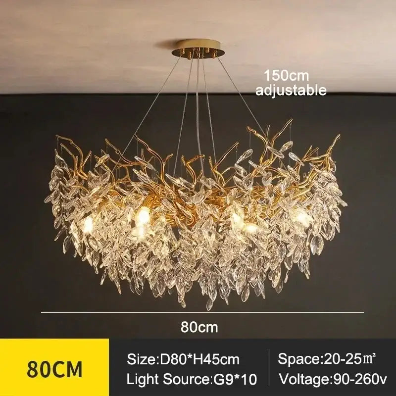 Modern golden branch crystal ceiling chandelier dining room led lighting
