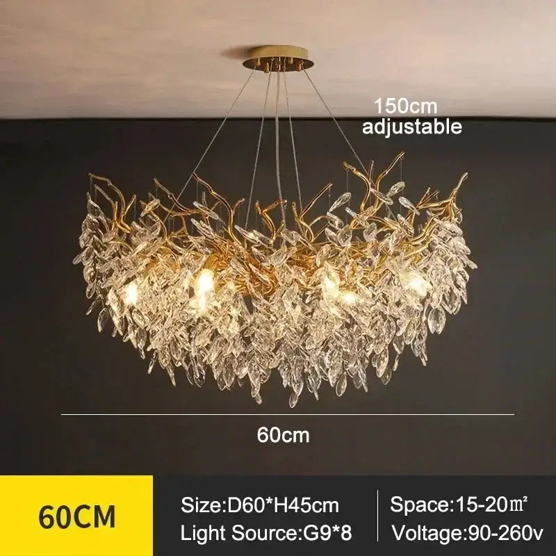 Modern golden branch crystal ceiling chandelier dining room led lighting