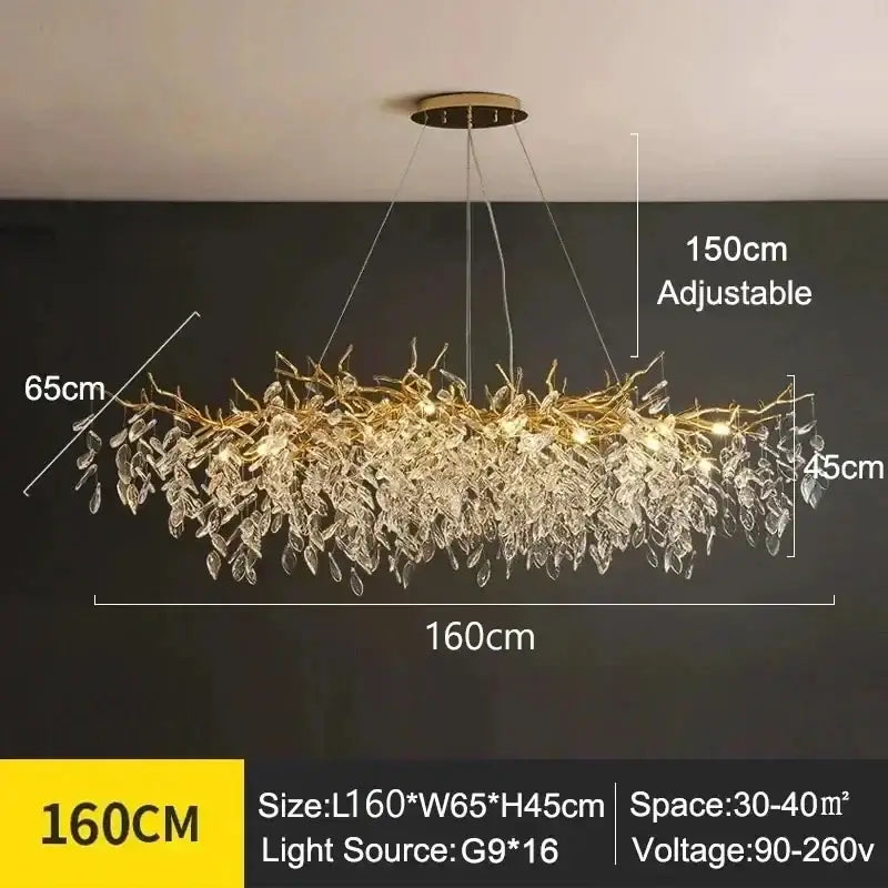 Modern golden branch crystal ceiling chandelier dining room led lighting