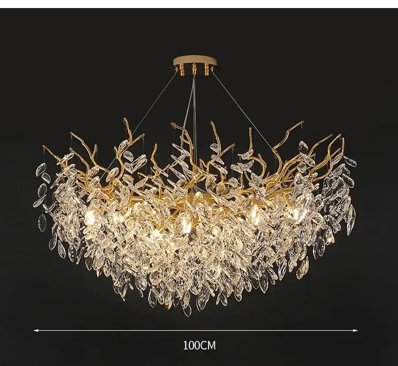 Modern golden branch crystal ceiling chandelier dining room led lighting