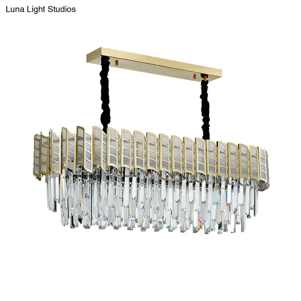 Modern gold island pendant light with crystal prisms dining room