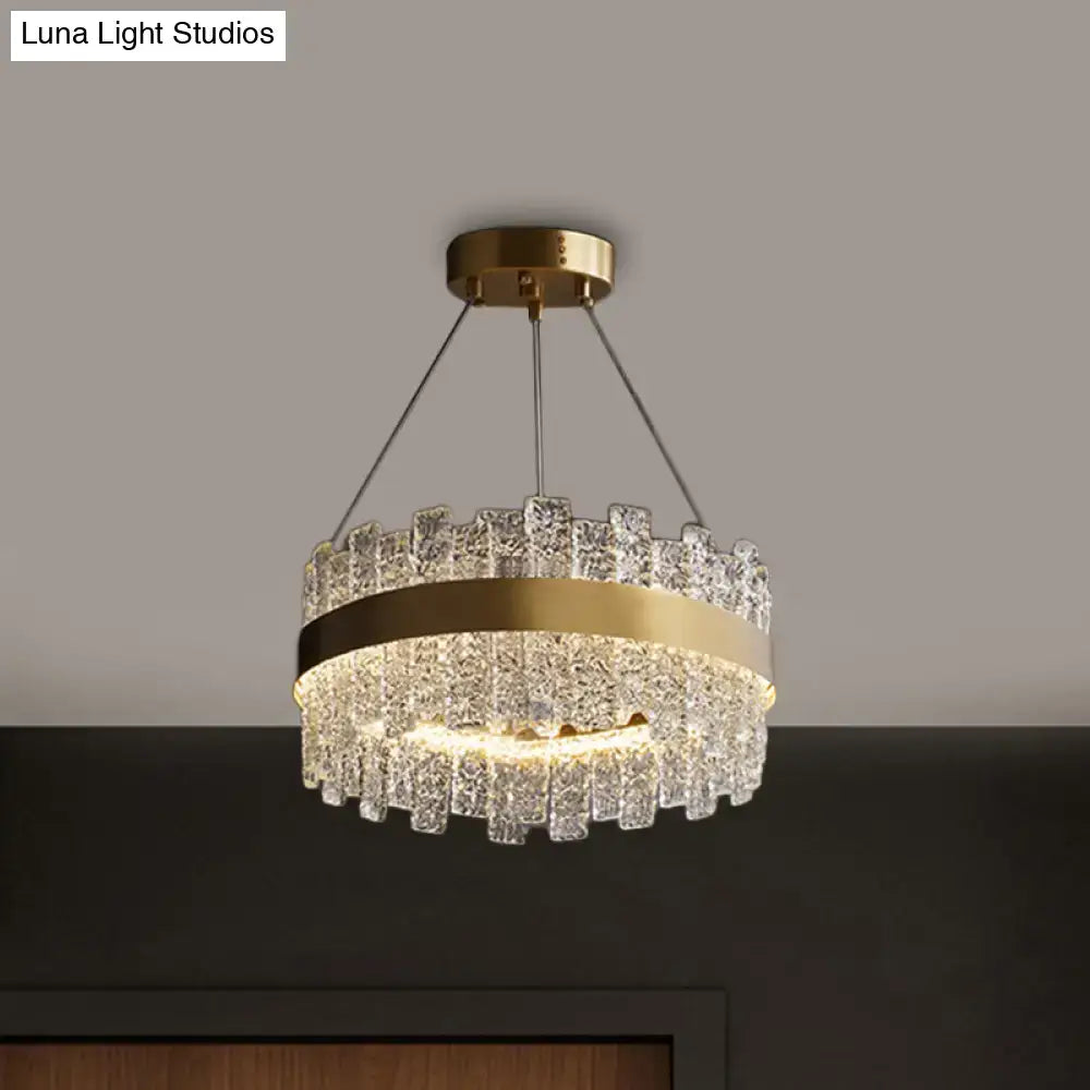 Modern brass plated crystal loop pendant light for dining room