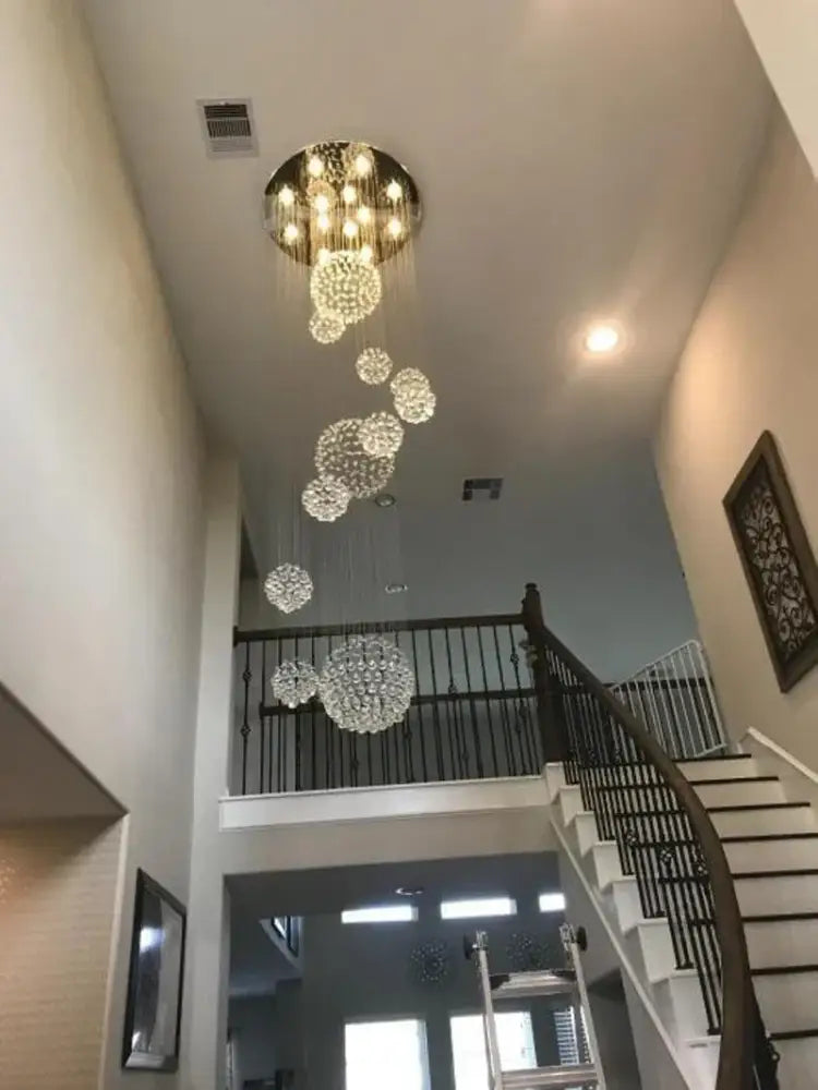 Modern crystal raindrop chandelier for high ceiling living room