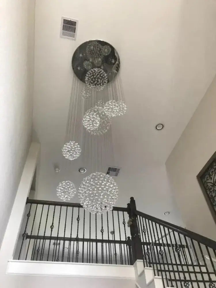 Modern crystal raindrop chandelier for high ceiling living room