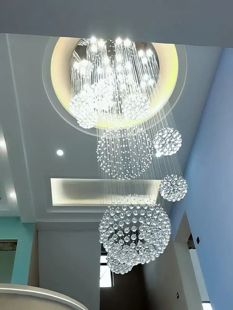 Modern crystal raindrop chandelier for high ceiling living room