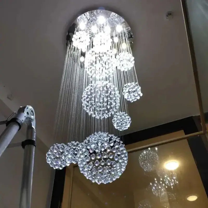 Modern crystal raindrop chandelier for high ceiling living room