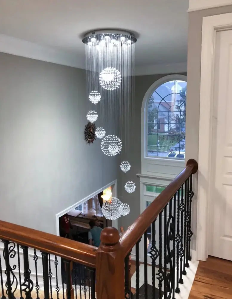 Modern crystal raindrop chandelier for high ceiling living room