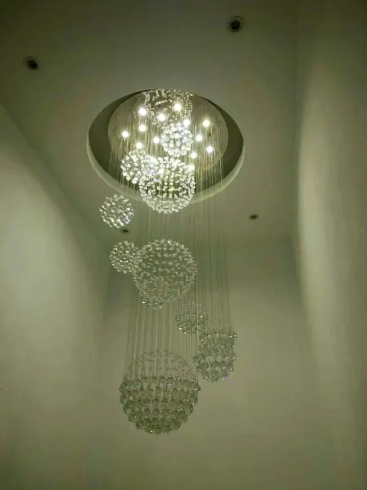 Modern crystal raindrop chandelier for high ceiling living room