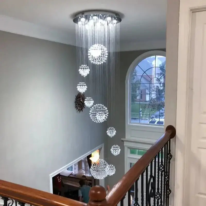 Modern crystal raindrop chandelier for high ceiling living room