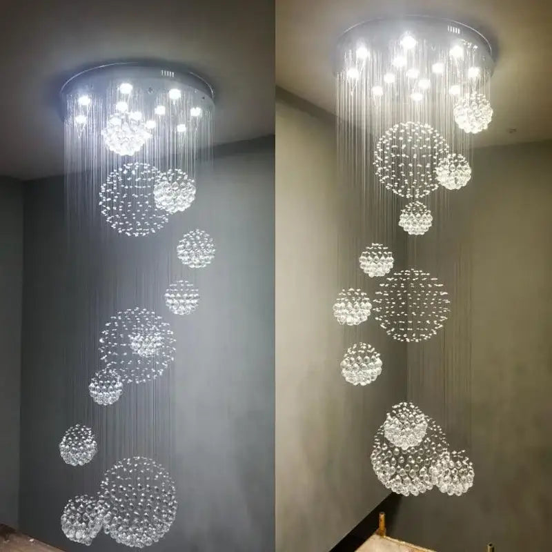 Modern crystal raindrop chandelier for high ceiling living room